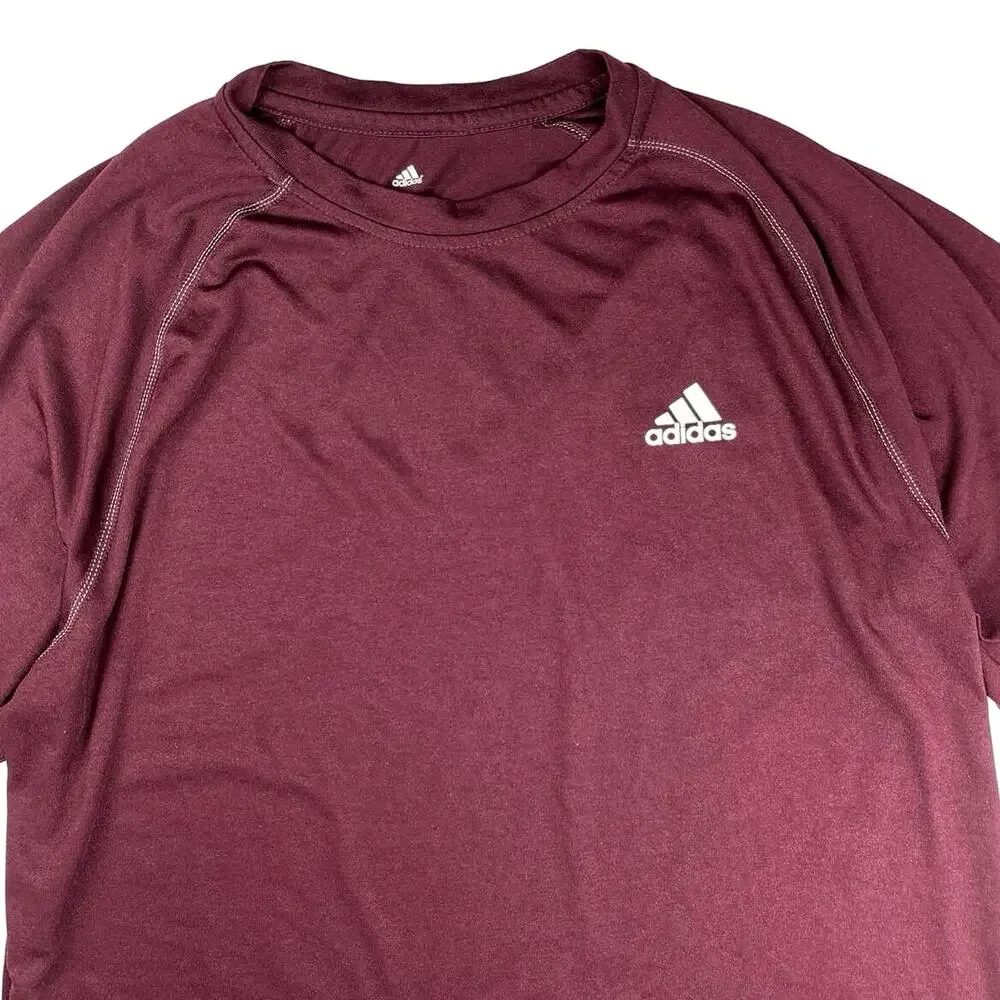 Adidas Men's Maroon Climalite Crewneck Short Sleeve Logo Training Gym T-Shirt M
